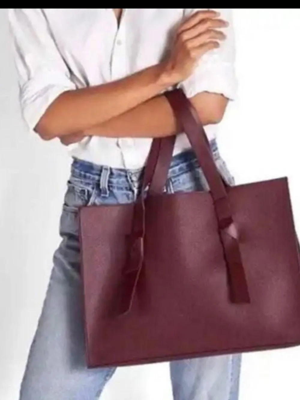 Rachel Zoe NWT Wine Arialith Bordo Vegan Faux Leather Tote Shoulder Bag - Picture 2 of 8